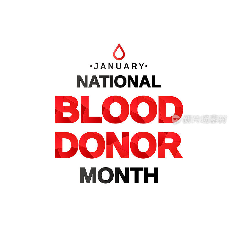 Blood Donor Month poster with drop of blood, January. Vector